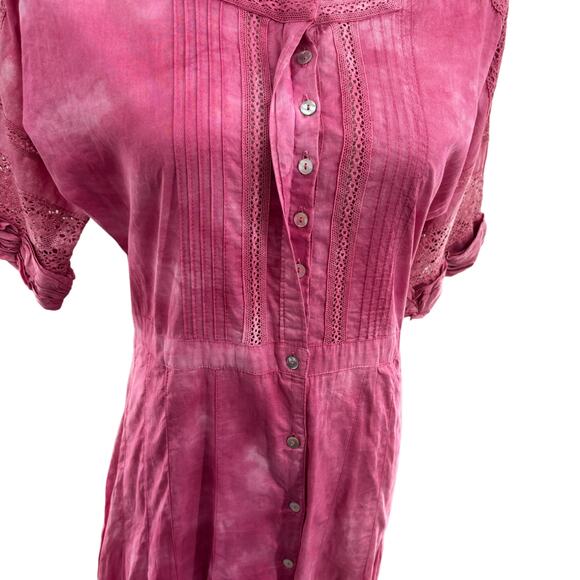 LoveshackFancy Edie Bordeaux Pink Tie Dye Cotton Midi Dress - Picture 6 of 12